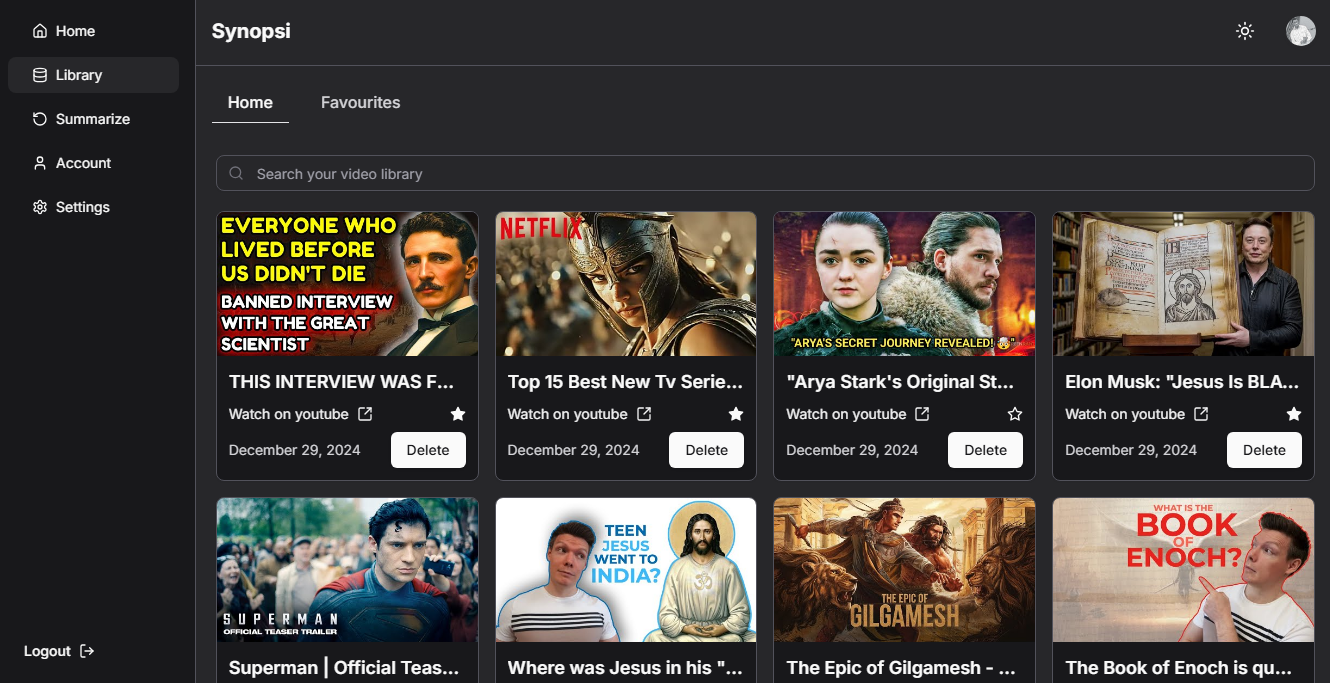 Synopsi summarizes youtube videos and organizes them into a searchable library